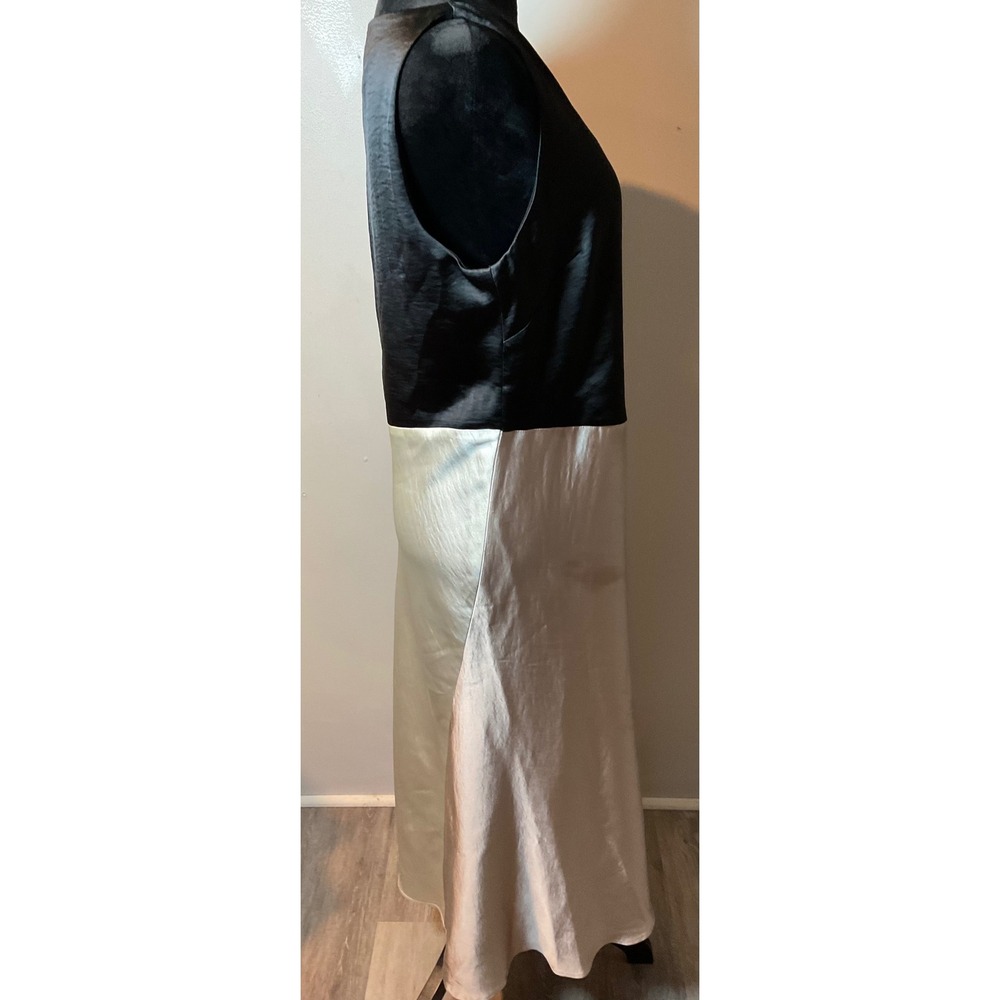 Body on Slip Dress‎ DKNY Colorblock V Neck Satin MIDI  Sz 10 Black Pink Cream - Picture 12 of 13